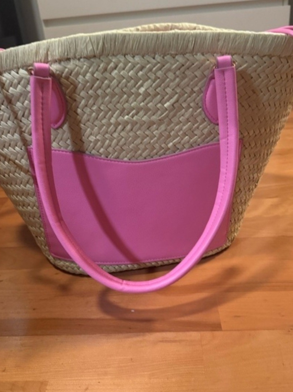 Pink Trim Straw Tote Bag - Women Bags - Picture 2 of 2
